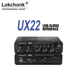 UX22 Audio Interface Sound Card 32-bit/192KHz AD Converter, Electric Guitar Live Recording Professional Studio Singing, Podcast