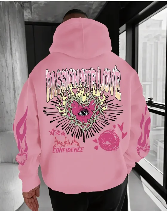 

Passionate Love Confidence Graphic Printing Hoodie Women Hip Hop Loose Hoody Warmth Fleece Sweatshirt Casual Crewneck Streetwear