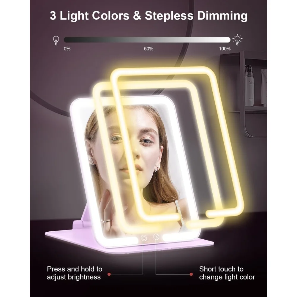 مرآة مكياج LED محمولة مع تكبير 10 مرات، وحامل قابل للتعديل، وبطارية قابلة لإعادة الشحن - أرجواني #4
