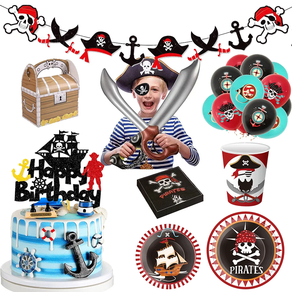 Saint Pirate Party Disposable Tableware Jack Skull Balloon Banner Cake Decoration Caribbean Pirates Theme Boy Birthday Halloween