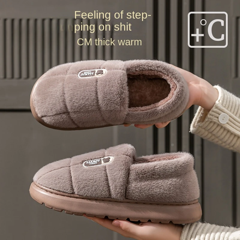 Zapatillas peludas cálidas de invierno para hombre, chanclas antideslizantes de suela gruesa para dormitorio informal para parejas, zapatos de moda para hombre