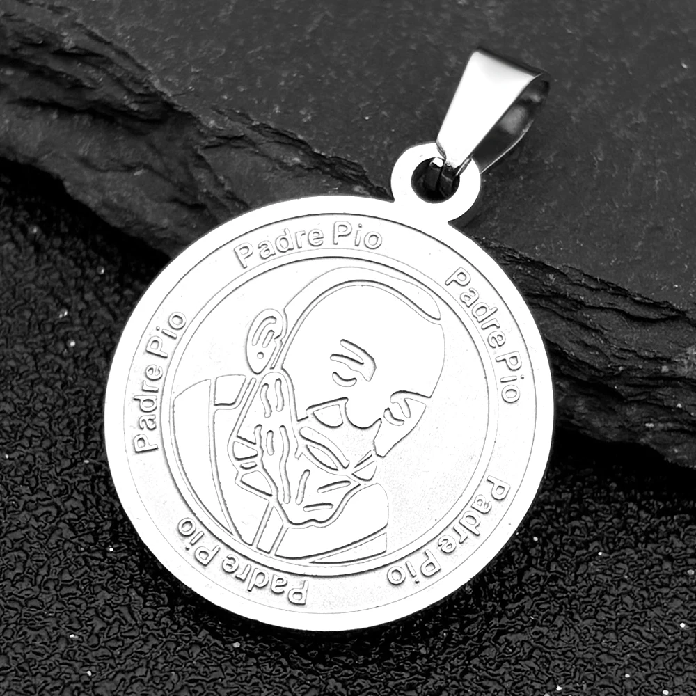 

3PC Catholic Pader Pio Medal Pendants for Women Men Stainless Steel Gold Color Saint Father Amulet DIY Jewelry