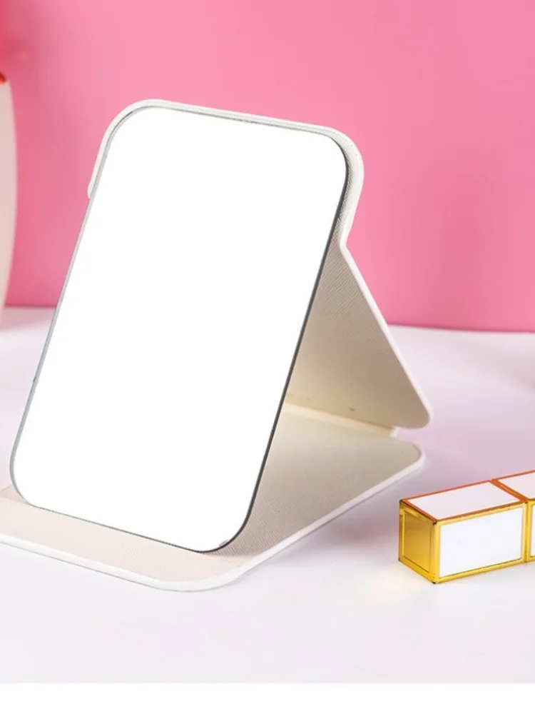 Espejo de maquillaje portátil plegable de alta belleza para escritorio de cuero YS00103-PU