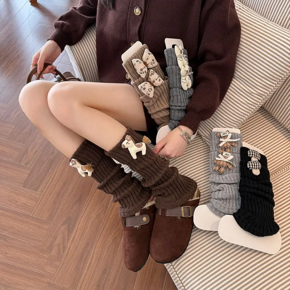 

Fashion Y2K Horse Doll Leg Warmers Cartoon Foot Warmer Women's Stockings Sweet Winter Autumn Knit Bear Bow Leggings Streetwear
