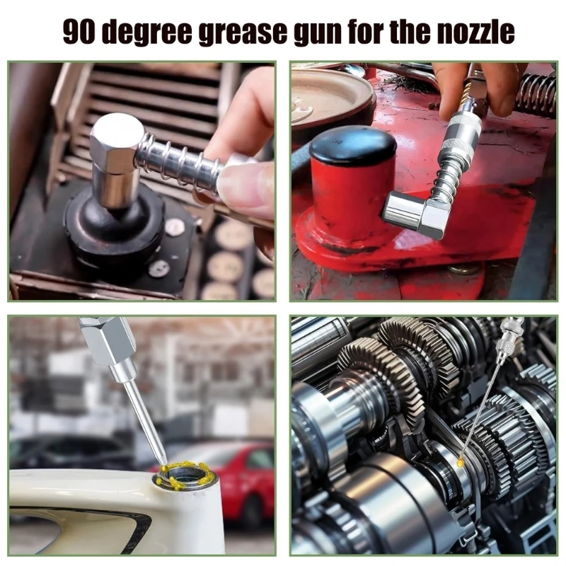 Grease Guns Needle Nozzle With Covers, 90 Degree Lubrication Tool Suitable for Hard to Reach Fittings Auto Repair Shops