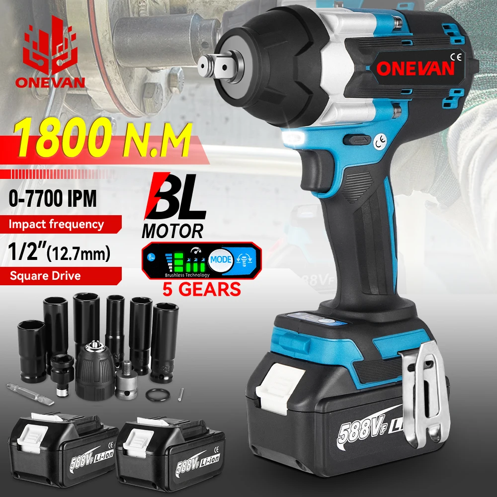 1800N.M Torque Brushless Electric Impact Wrench With LED Light Brushless Screwdrive Car Repair Power Tool For Makita 18V Battery