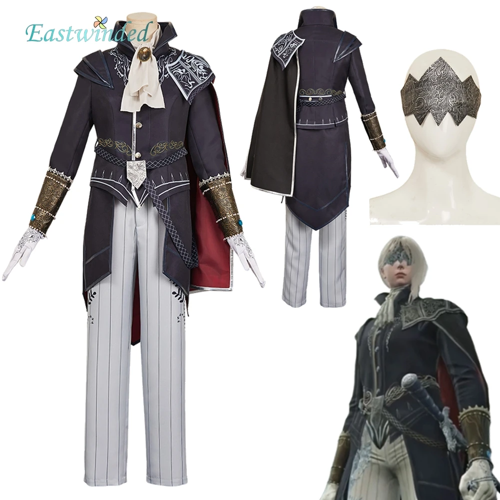 Game Elden Cos Ring Duchess Cosplay Costume Mask Women Disguise Black Coat White Pants Halloween Carnival Party Roleplay Suit