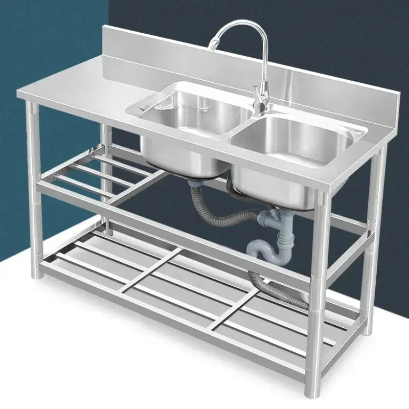 Fregadero de cocina de acero inoxidable, lavaplatos comercial de lujo, ligero y moderno, con soporte de encimera, Gabinete integrado