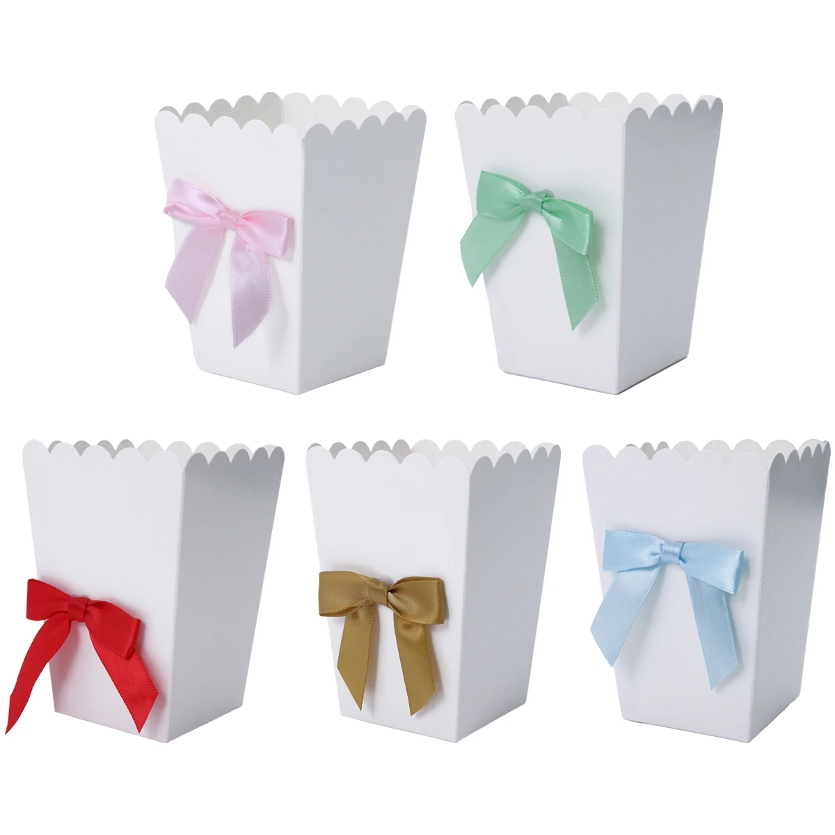 6pcs Mini Pink /Blue Paper Popcorn Boxes with Bow Pop Favors Box Baby Shower Birthday Party Decor Treat Favors Table Supplies