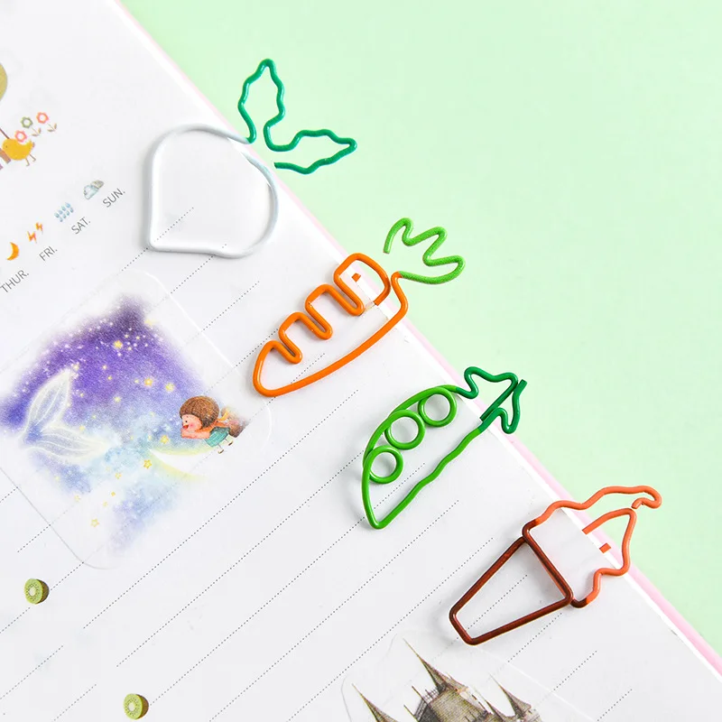 10Pcs Creative Vegetable Carrot Ice Cream Paper Clip Metal Bookmark  DIY Student Read Label Supplies Stationery