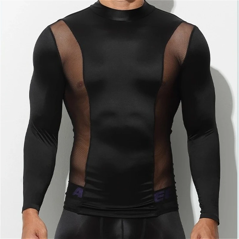 Ultra-Thin Sports Silky Men's Tops Bottoms See-Through Mesh Ice Silk Sexy Tight Fitting Long Johns Breathable Underwear