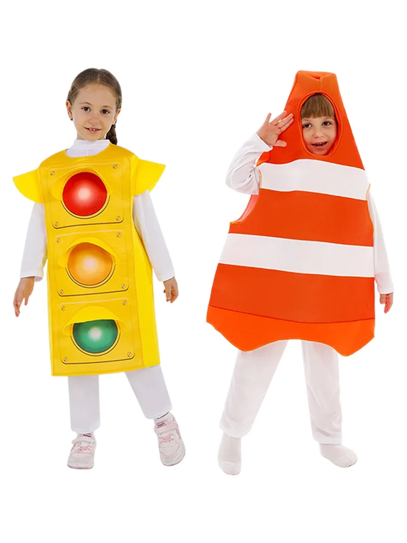 Niña niño Halloween semáforo Cosplay cono de tráfico mono disfraz chico Halloween animales para niños