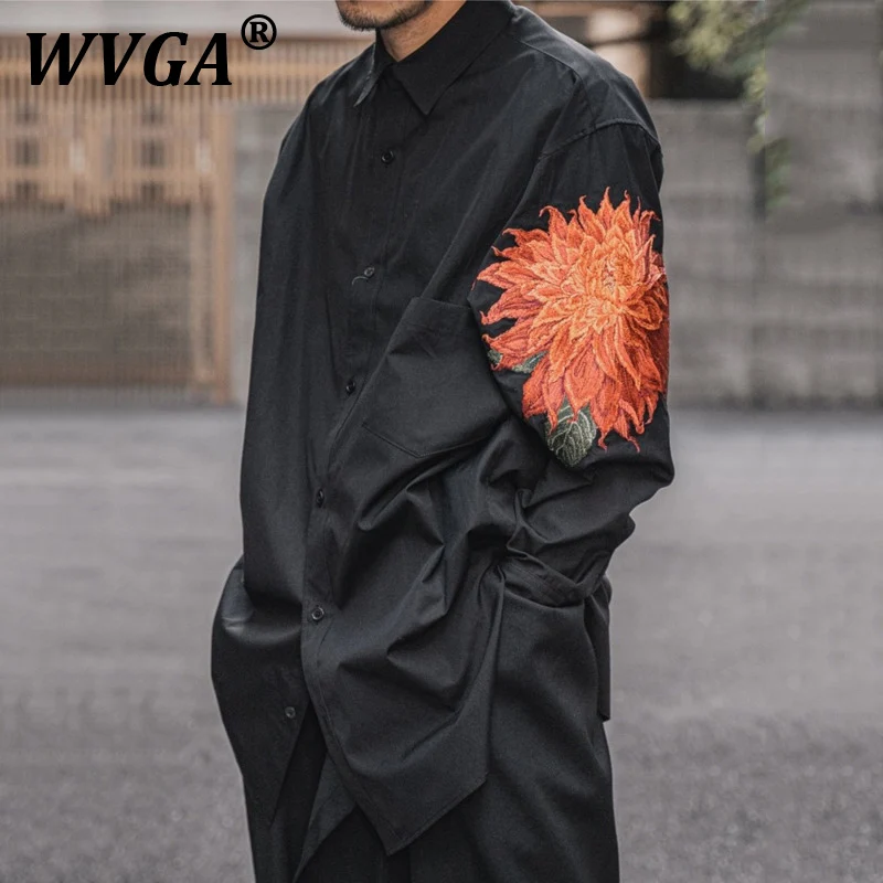 

WVGA Spring Autumn New Men Tide High Street Dark Long Sleeve Shirts Embroidered Fashion Design Niche Chic Casual Shirt Ins W8371