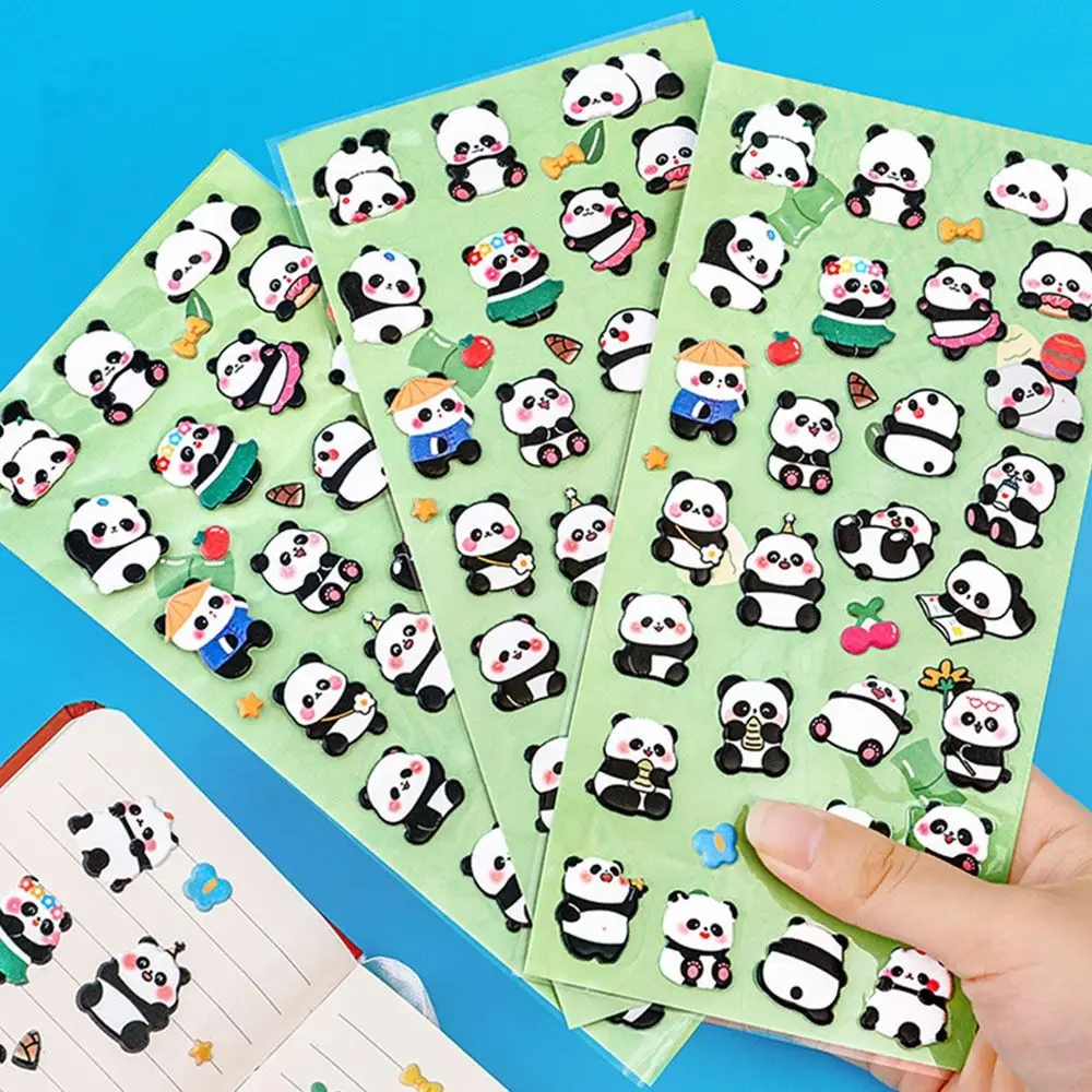 Pegatina de PVC de Panda de burbujas 3D, Material de vestir, pegatina decorativa de Panda de dibujos animados, pegatinas de espuma impermeables lindas, papelería