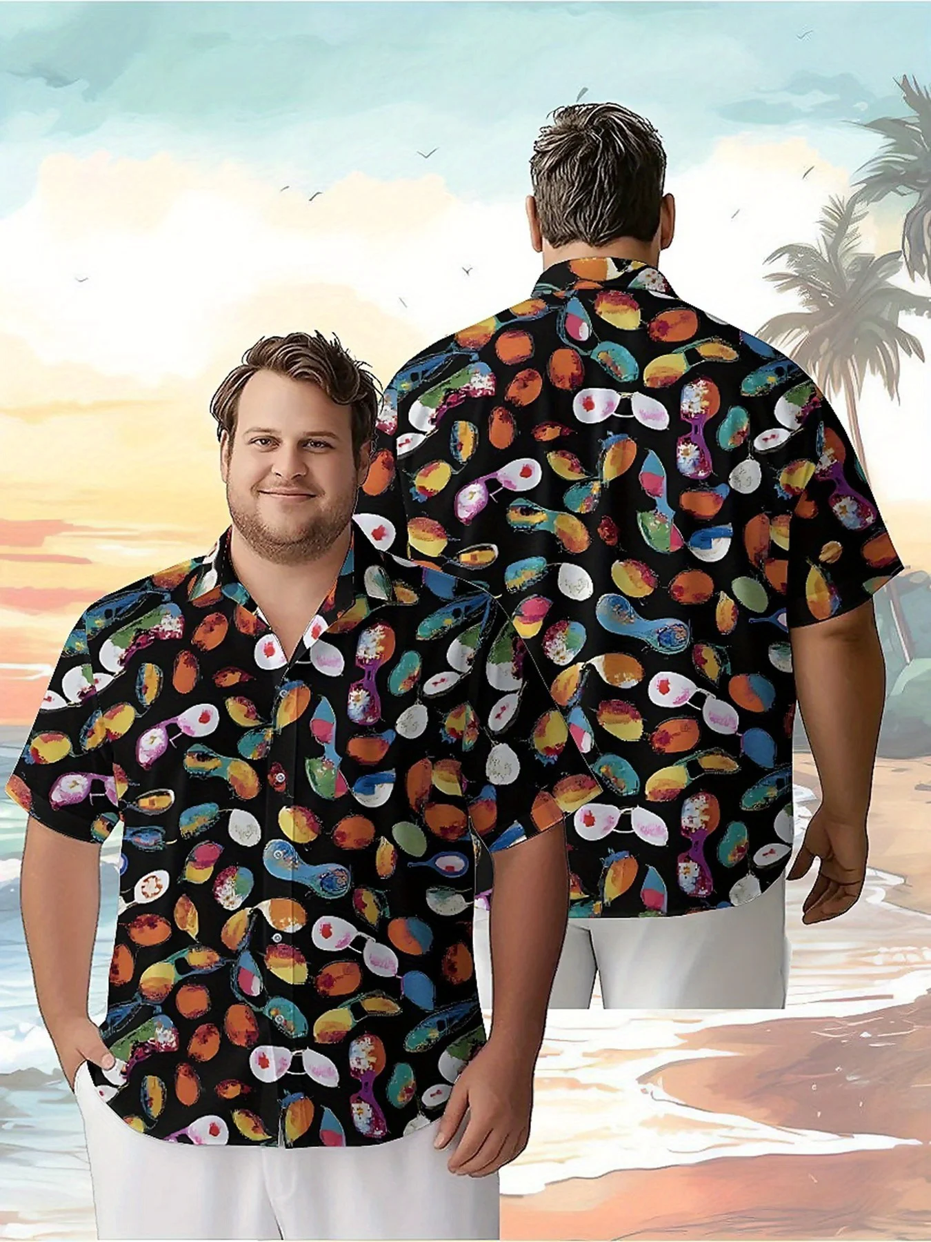 

Men's Plus Size Hawaiian Shirts Colorful Sunglasses Pattern,Premium Comfort Youth Clothes,Y2K Tops