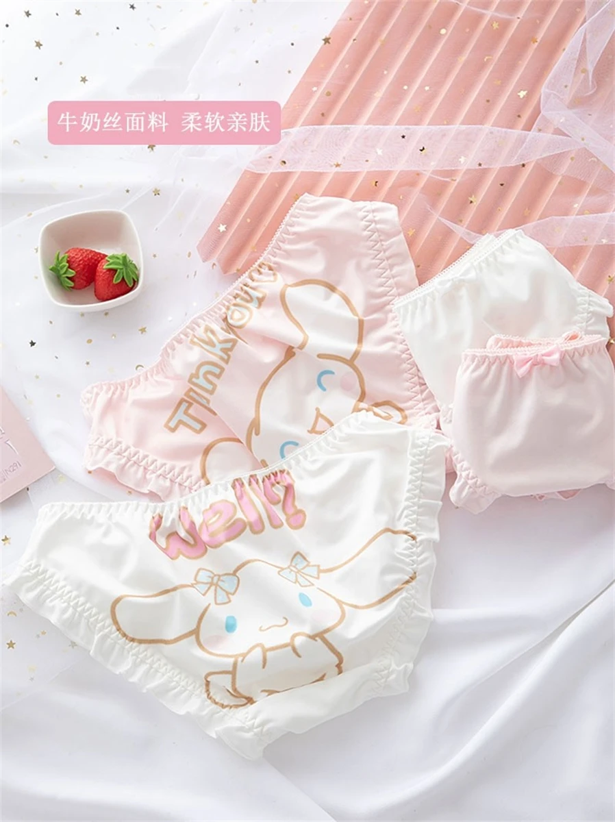 Japanese Cute Lolita Style Women Panties Kawaii Printing Big Ears Dogs Letters Ruffle Ribbon Sweet Bowknot Girls Briefs