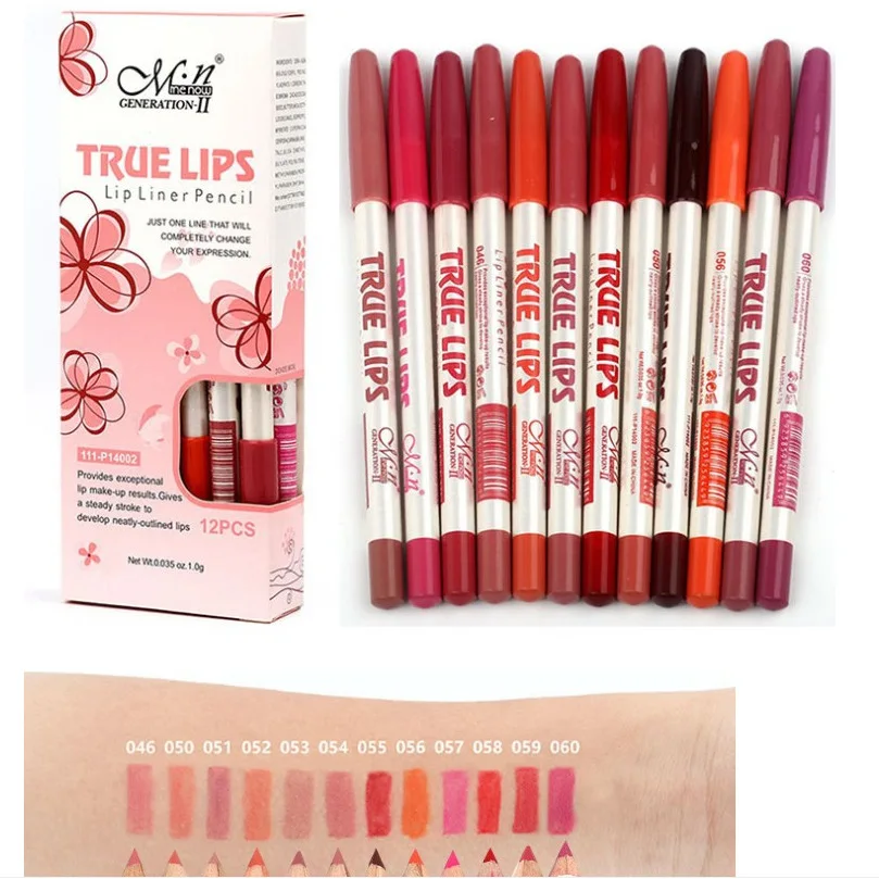 12pc Lip Liner Pencil Set, Long-Lasting Smudge-Proof Nude Colors, Smooth Matte Finish