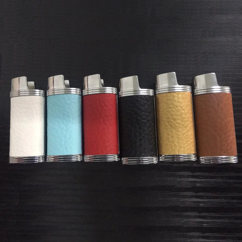 Colored Reusable Leather Cover Alloy Case For Bic J5 General Plastic Body Protection Lighter Cover Metal Shell Man Gift