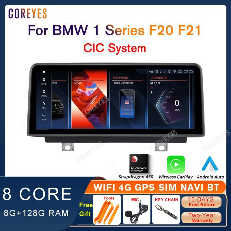 

COREYES 10.25" Android 12 Car Radio Screen For BMW 1 Series F20 F21 2011-2016 CIC Carplay Auto GPS Stereo Snapdragon 450 Player