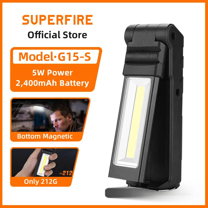 

SUPERFIRE COB Work Lights LED Flashlight With Magnetic Base Rechargeable Battery display For Car Repair Power Bank 360° Torch