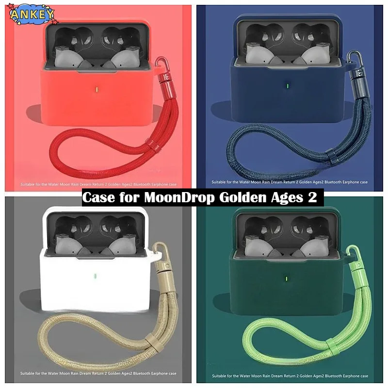 Suitable for MoonDrop Golden Ages 2 Bluetooth Earphone Protective Case, Silicone Material Anti Drop Case with Nylon Lanyard