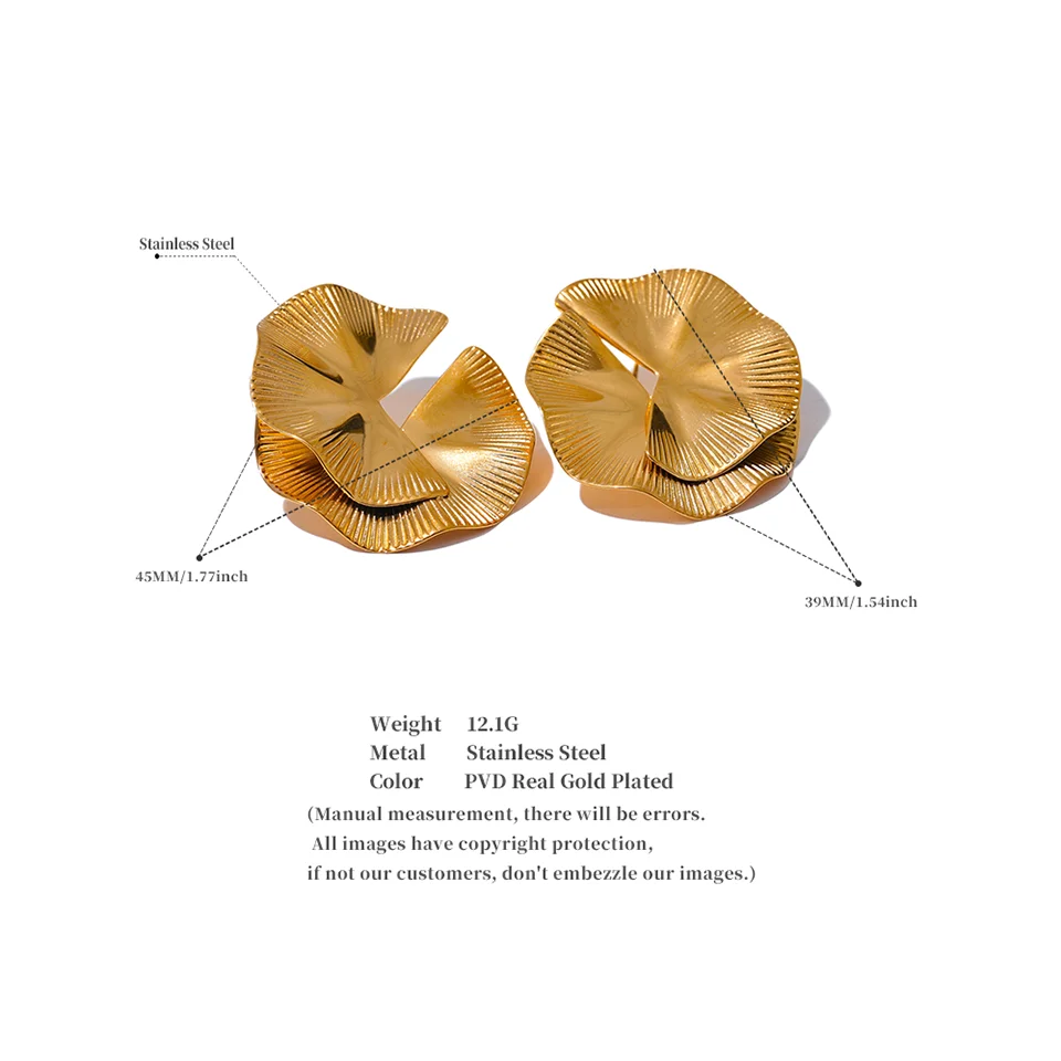 Yhpup Creative Stainless Steel Metal Flower Big Stud Earrings Fashion Attractive Statement Jewelry Women Personality Gift