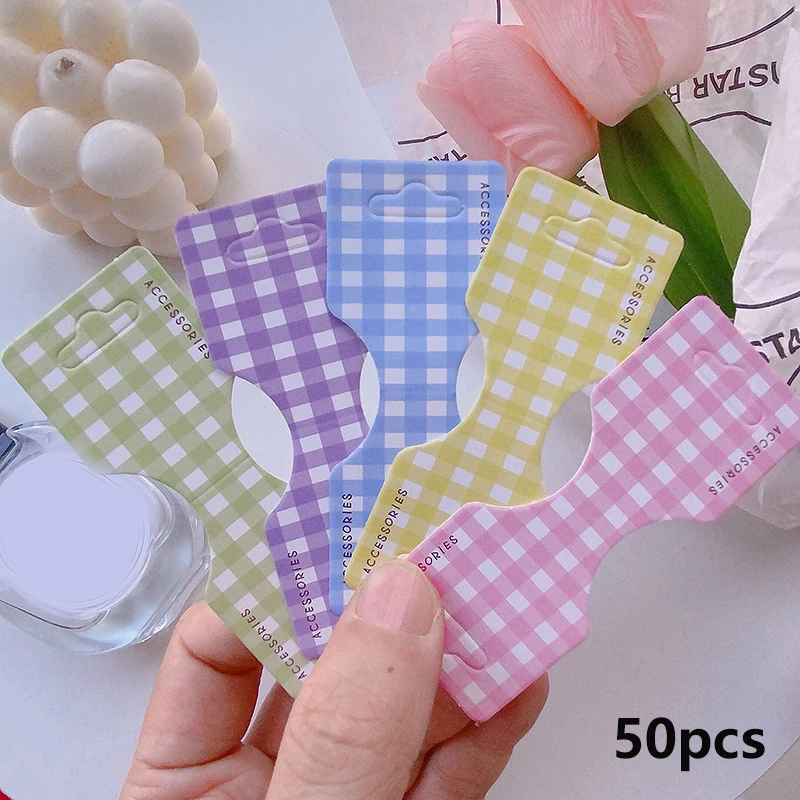 50Pcs Colorfu Lattice Half Folded Card Hair Accessories Cardboard Display Card Labels Hair Rope Packaging Card Hanging Tag Label