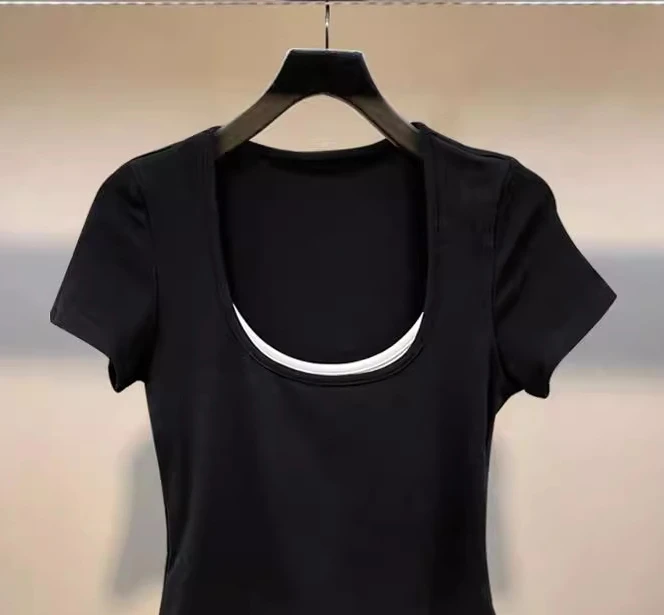 Women's summer short trend T-shirt U-neck slim short sleeve fashion casual women's tops