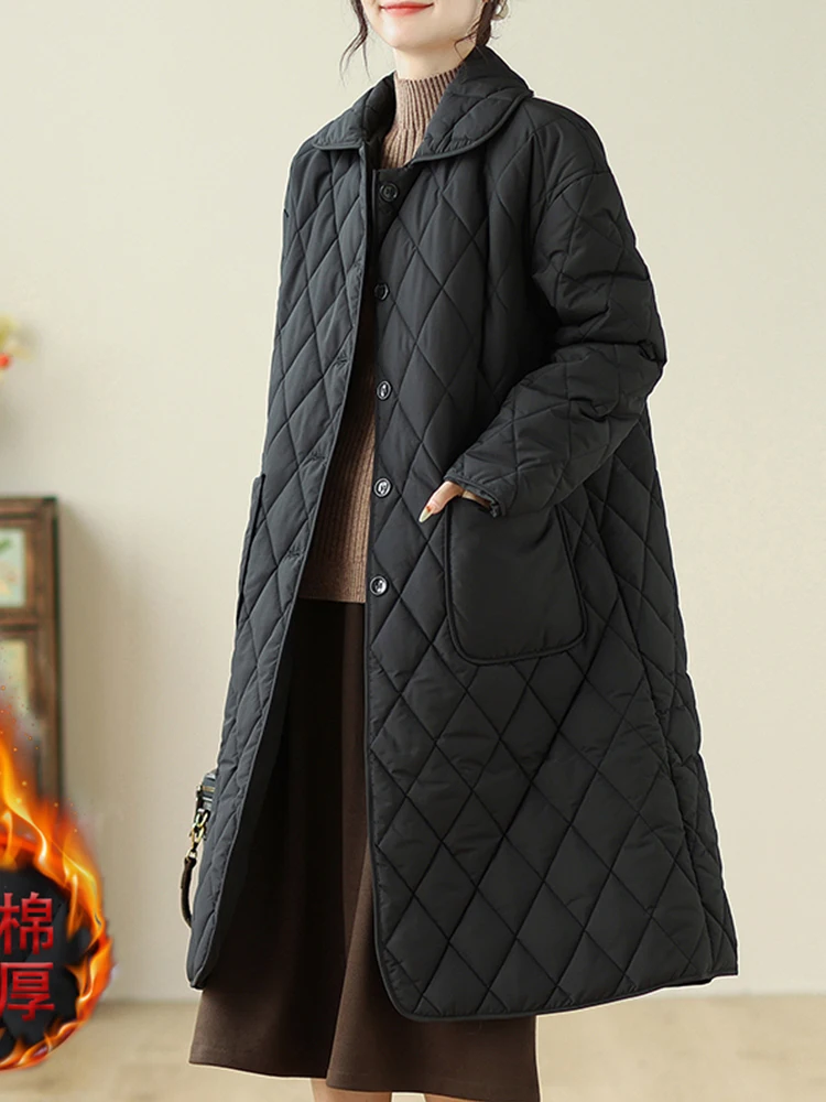 

Пуховая хлопковая куртка для женщин, осень-зима, корейская свободная толстая теплая длинная верхняя одежда-пуховик, женские черные парки большого размера, пальто