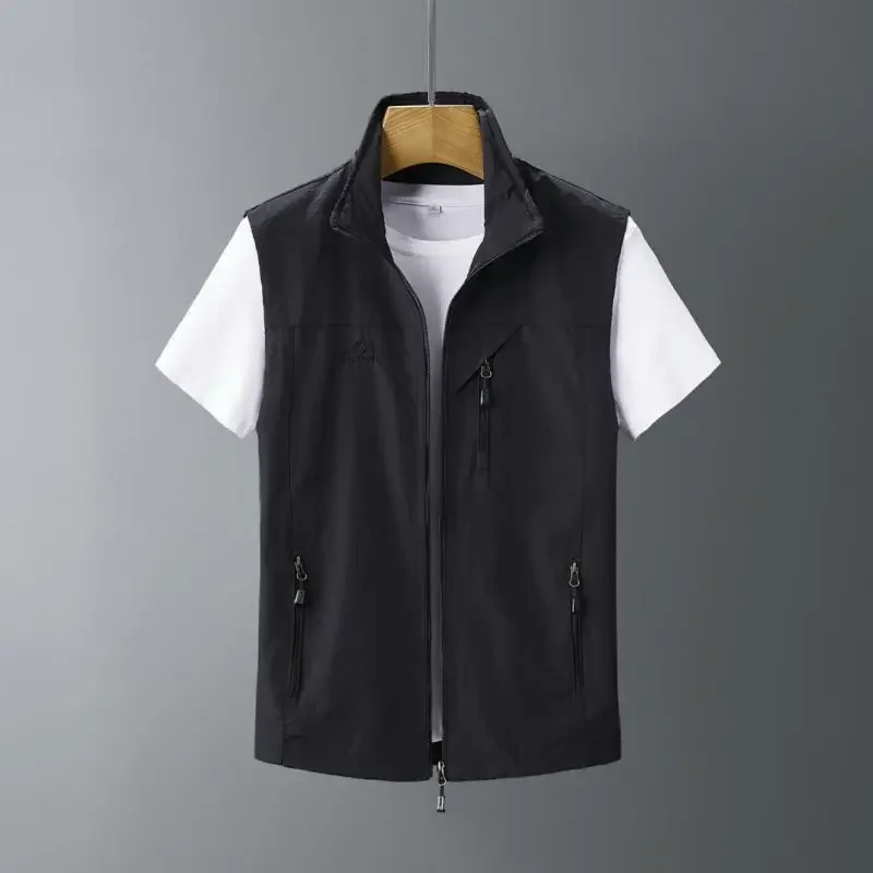 Men\'s Fitted Vest Fashionable Single Row Zipper Quick Drying Men Mature Simple Outdoor Oversized Male Jacket Maximum Size 6XL