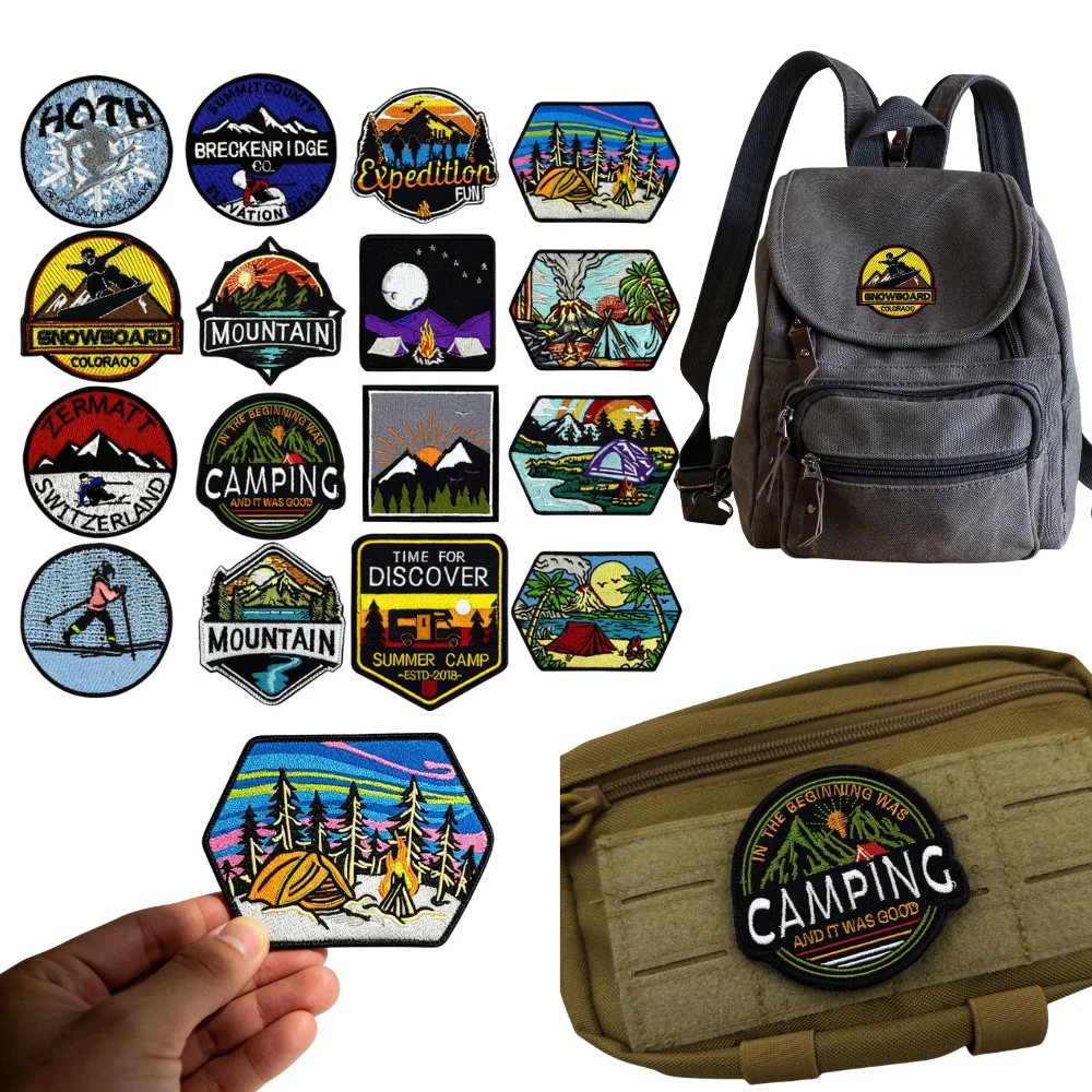 

Scenery Embroidery Patch Hook and Loop Morale for Camping Applique Cloth Sticker Sewing DIY Backpack Bag Hat Craft Decor Repair