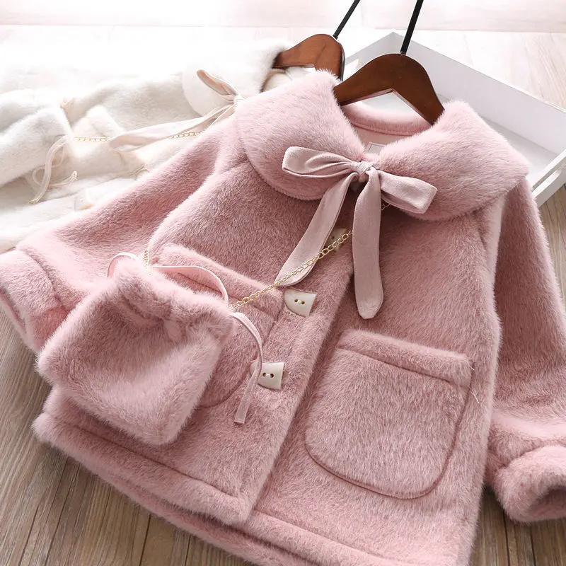 Children\'s Coats Girls\' Fleece-style Thickened Woolen Coat Winter Coat with Horns Buttoned in Fur Winter Clothes for Girls