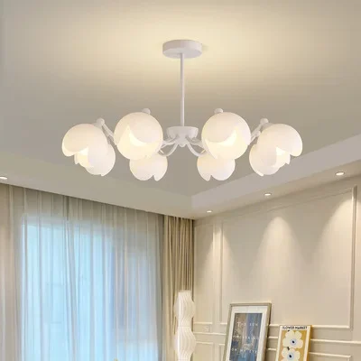 

GHJUYIOL Living room main light, flower pendant light, modern and minimalist French cream style countryside light