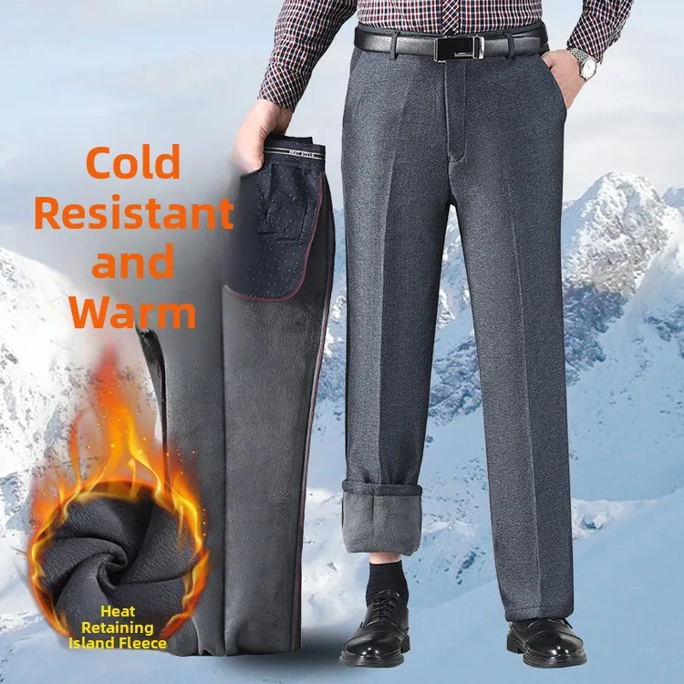 

Thiened Fce Lined Dad Pants Casual Winter Busin Men's Cotton Trousers Outerwear Long Pants for Middle-Aged And ly