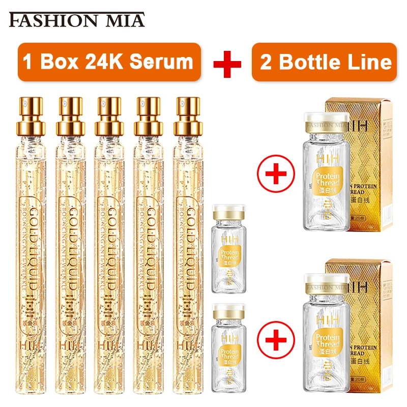 

24k Gold Collagen Protein Thread Serum Kit Face Filler Absorbable Firming Thread Silk Fibroin Line Carving Anti-aging Essence