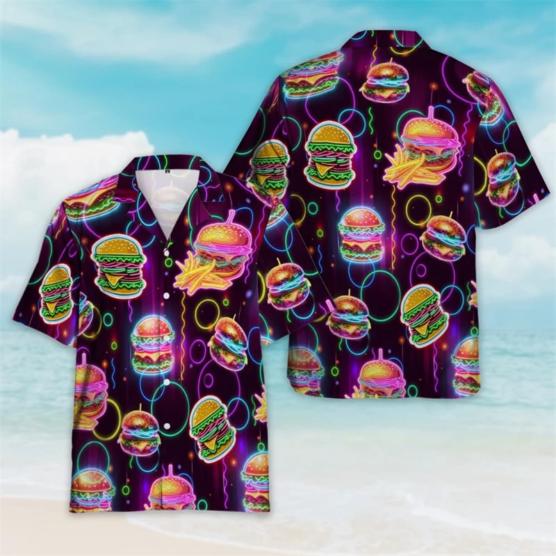 

Hawaiian Burger Delicious 3D Printed Short Sleeve Shirts For Men Clothes Casual Hamburger Food Women Blouses Cute Beach Shirt