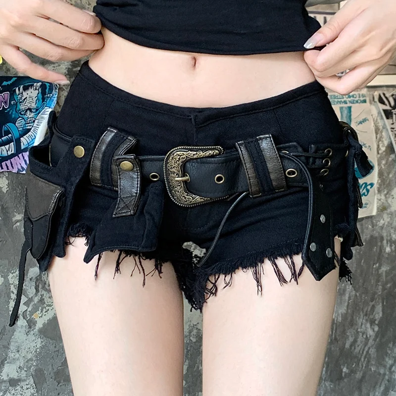 

Women's Black Gothic Cowboy Shorts Y2K Sexy Harajuku High Street Oversize Aesthetic 90S Casual Jeans Shorts Clothing 2025 New