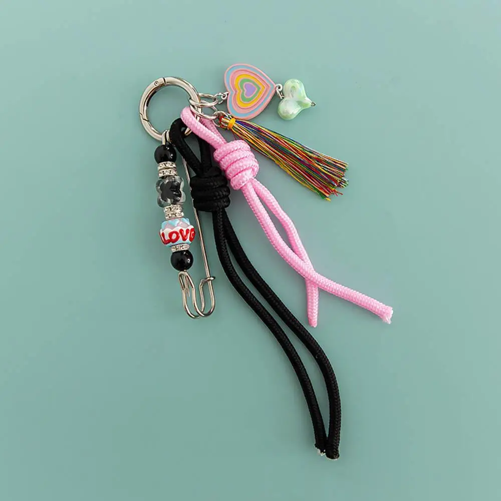 New DIY Hand Woven Phone Lanyard Creative Keychain Phone Ornament Bag Pendant Keychain Bag Hanging Ropes Tassel Heart Decoration