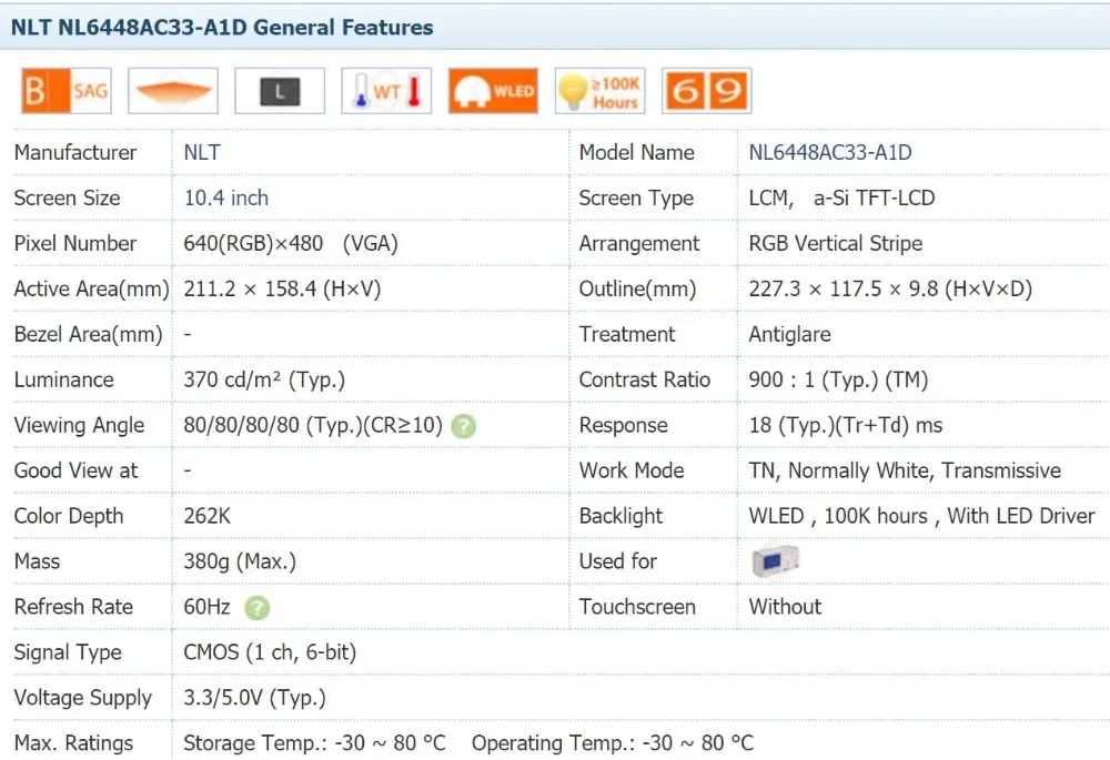 NL6448AC33-A1D  Brand New Original 10.4  inch  industrial LCD, 640*480, tested before shipment