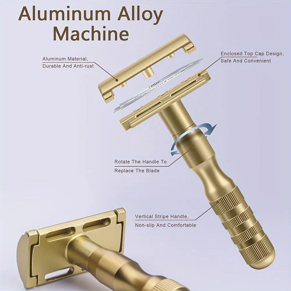 

Классическая безопасная бритва с двойным лезвием для мужчин и женщин, ручная бритва для удаления волос с дорожным футляром
