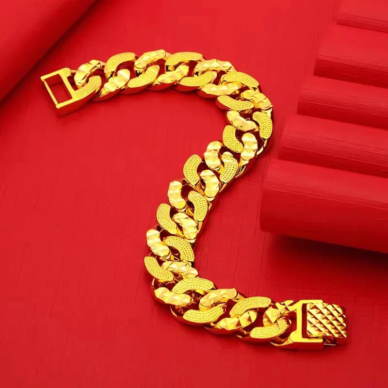 9999 24K real gold men's boss bracelet men's domineering gold bracelet