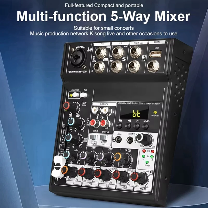 المحمولة بلوتوث جهاز مزج الصوت وحدة التحكم 5 قنوات Soundcard USB اللعب سجل تشغيل الكمبيوتر جهاز مزج الصوت الصغير البث