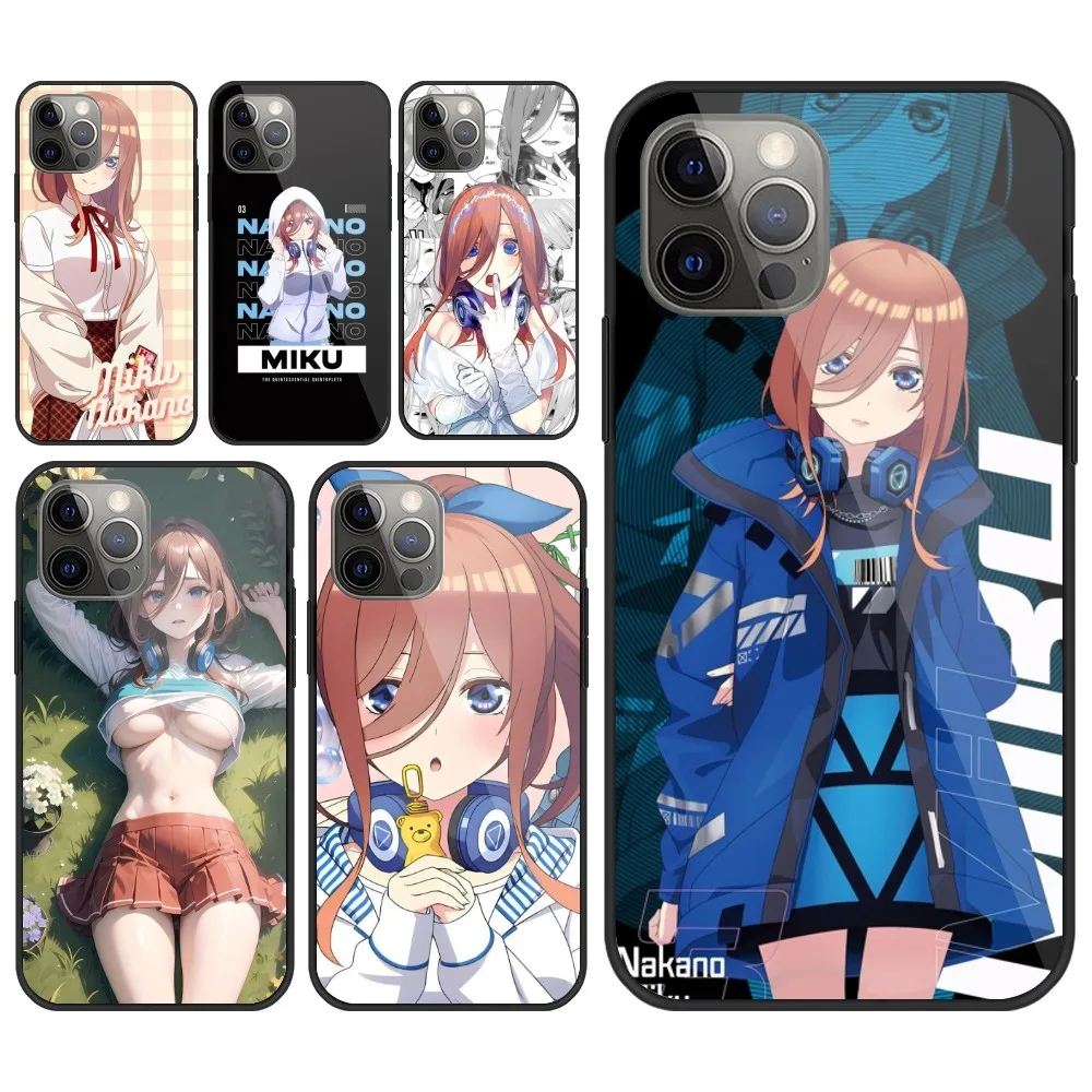 Nakano Miku Mobile Cell Phone Case for iPhone 15 14 13 12 11 XS X 8 7 6 Plus Mini Pro Max SE 2022 PC Glass Phone Cover Funda