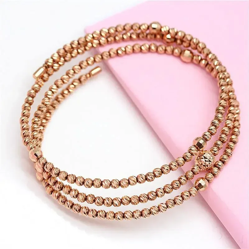 585 Purple Gold Shiny Soft Chain Ball Beads String Bracelet for Women Adjustable 14K Rose Gold Fashion Party Luxury Jewelry