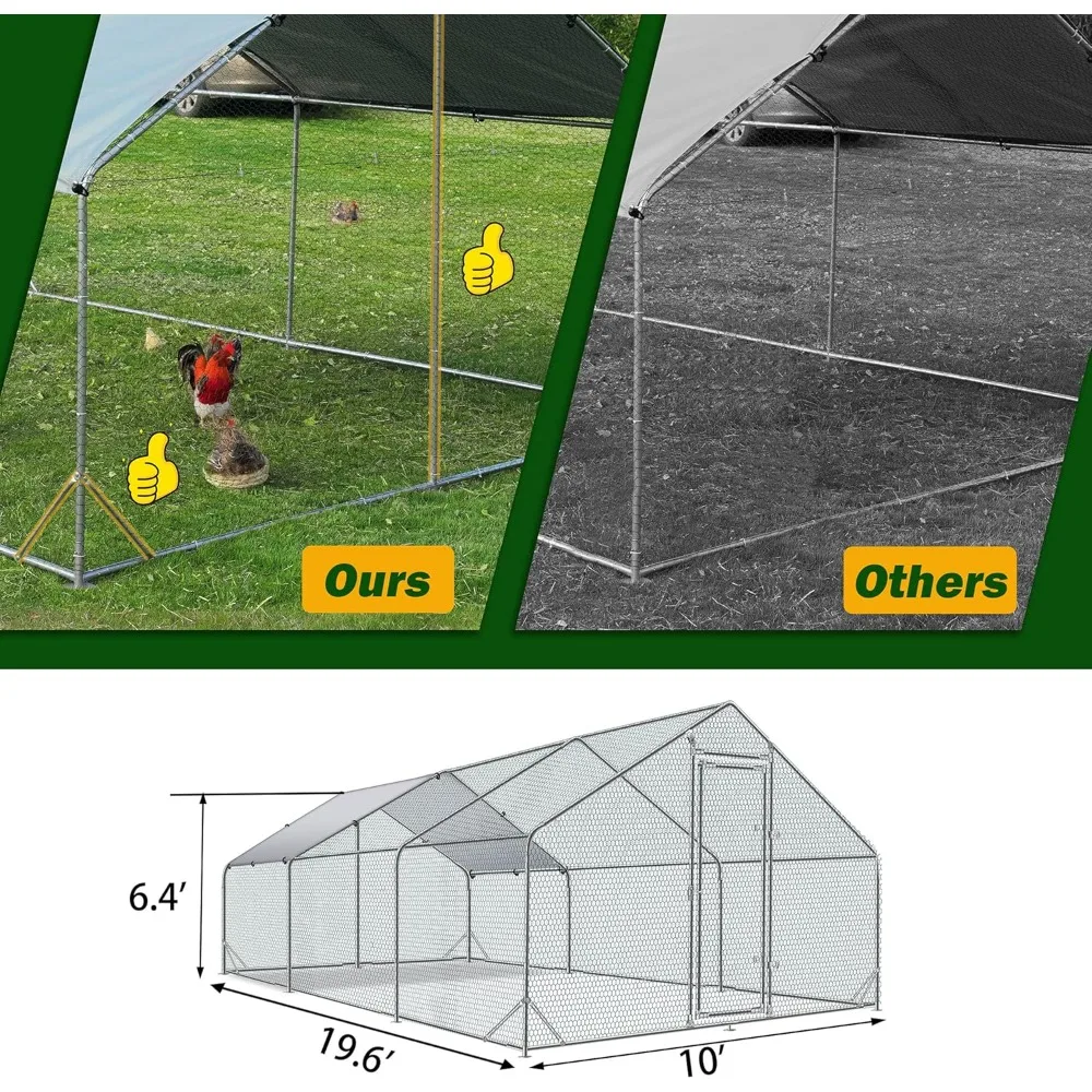 10’ W X 19.5’ L X 6.5’ H Metal Chicken Coop Chicken Chicken Pen with Water-Resident and Anti-UV Cover Hen House