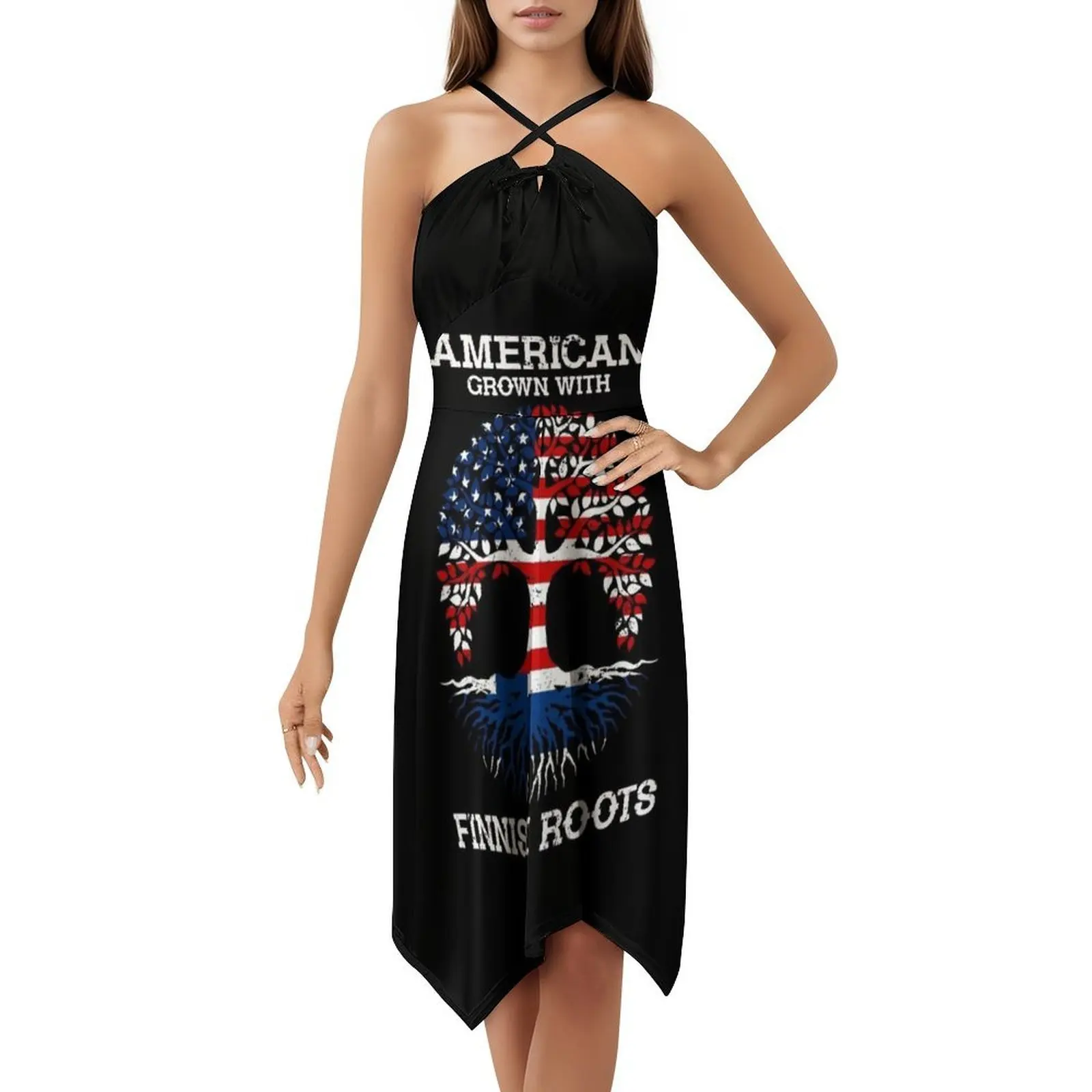 فستان كاجوال على الطراز الكوري الأمريكيين من فنلندا للنساء، فساتين بسيطة يومية للمكتب للسيدات، فنلندا، علم الدولة الفنلندية #5