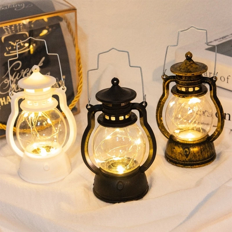 Vintage Oil Lamp Camping Lanterns Portable Battery Retro LED Kerosene Lantern Party Decoration Christmas Gift