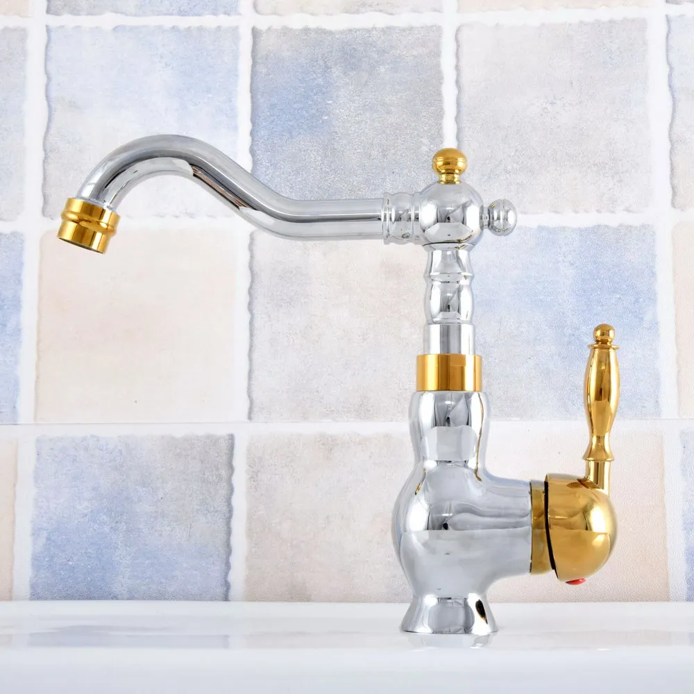 Chrome Brass 1 Hole Deck Mount Kitchen Bathroom Sink Vessel Faucet Hot Cold Mixer Water Tap Dsf809