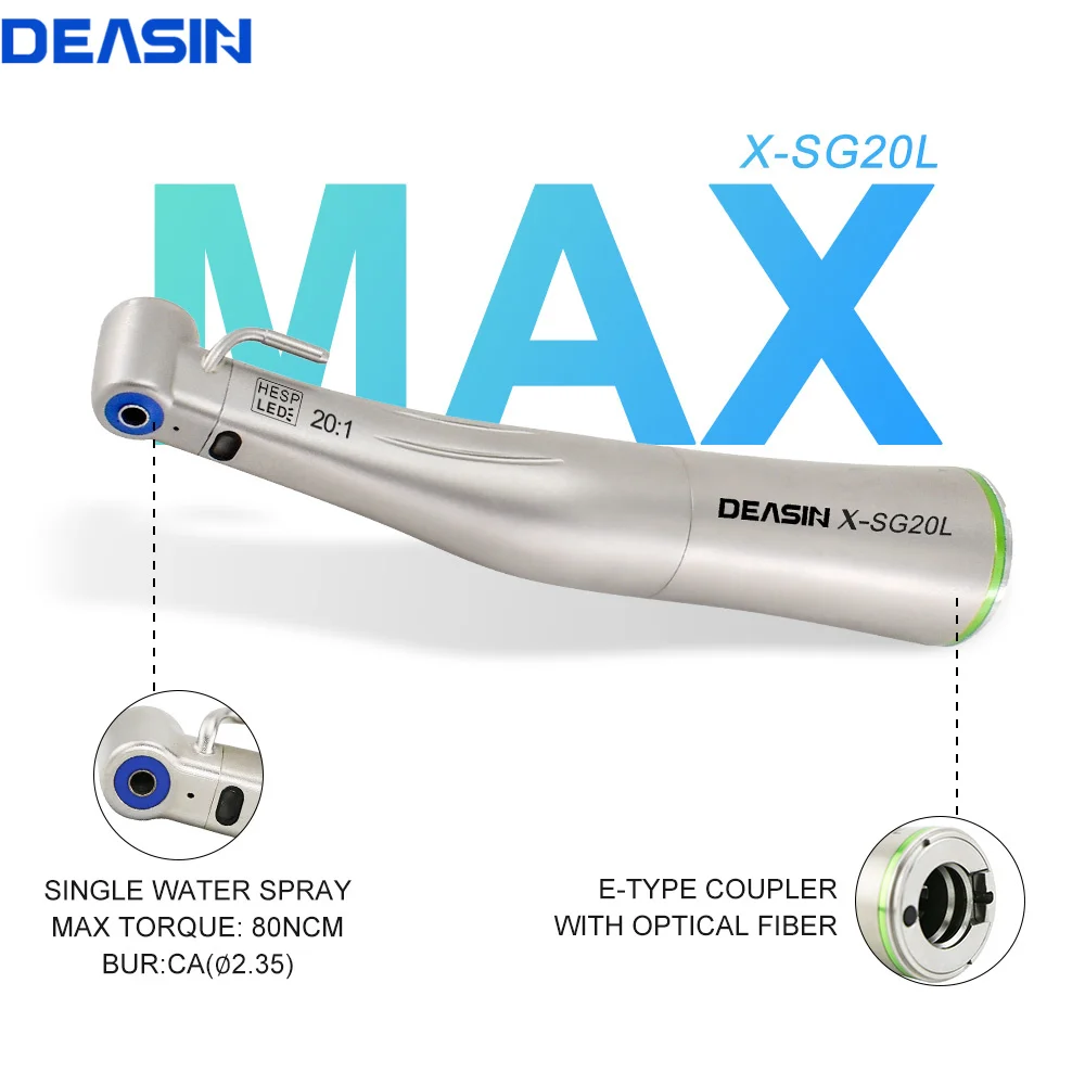 

DEASIN Dental 20:1 Implant Contra Angle Fiber Optic Low Speed Handpiece with Water Tube Air Turbine X-SG20L Dentistry Equipment