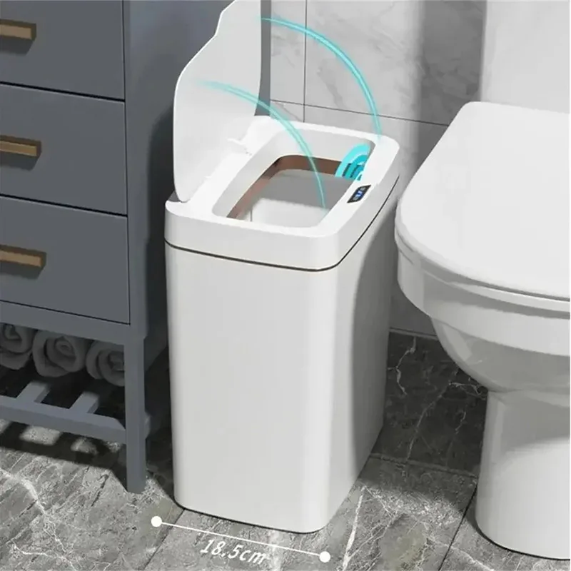 Automatic Bagging  Smart Bathroom Trash Can Electronic Trash Can White Touchless Narrow Smart Sensor Garbage Bin Smart Home 15l